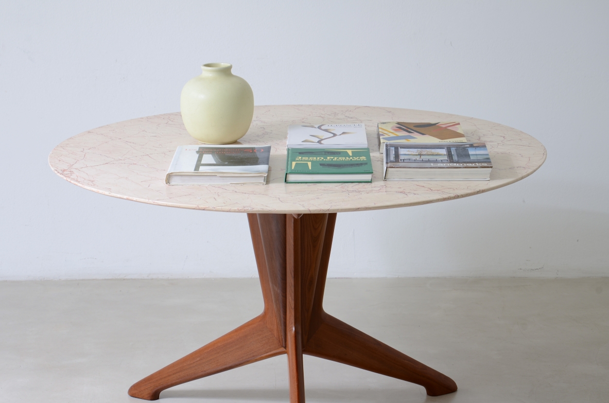 Ico and Luisa Parisi  Shaped wooden table with a light breccia marble top 