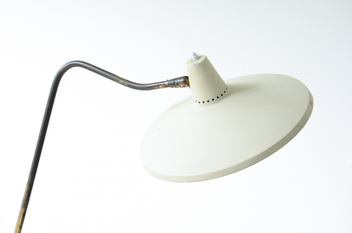 Giuseppe Ostuni  Brass floor lamp with painted metal diffuser. Oluce 1950's