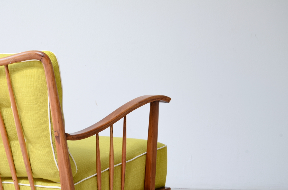 Gianni Albertini, Pair of cherry wood armchairs, Italian Manufacture, ca.1950.