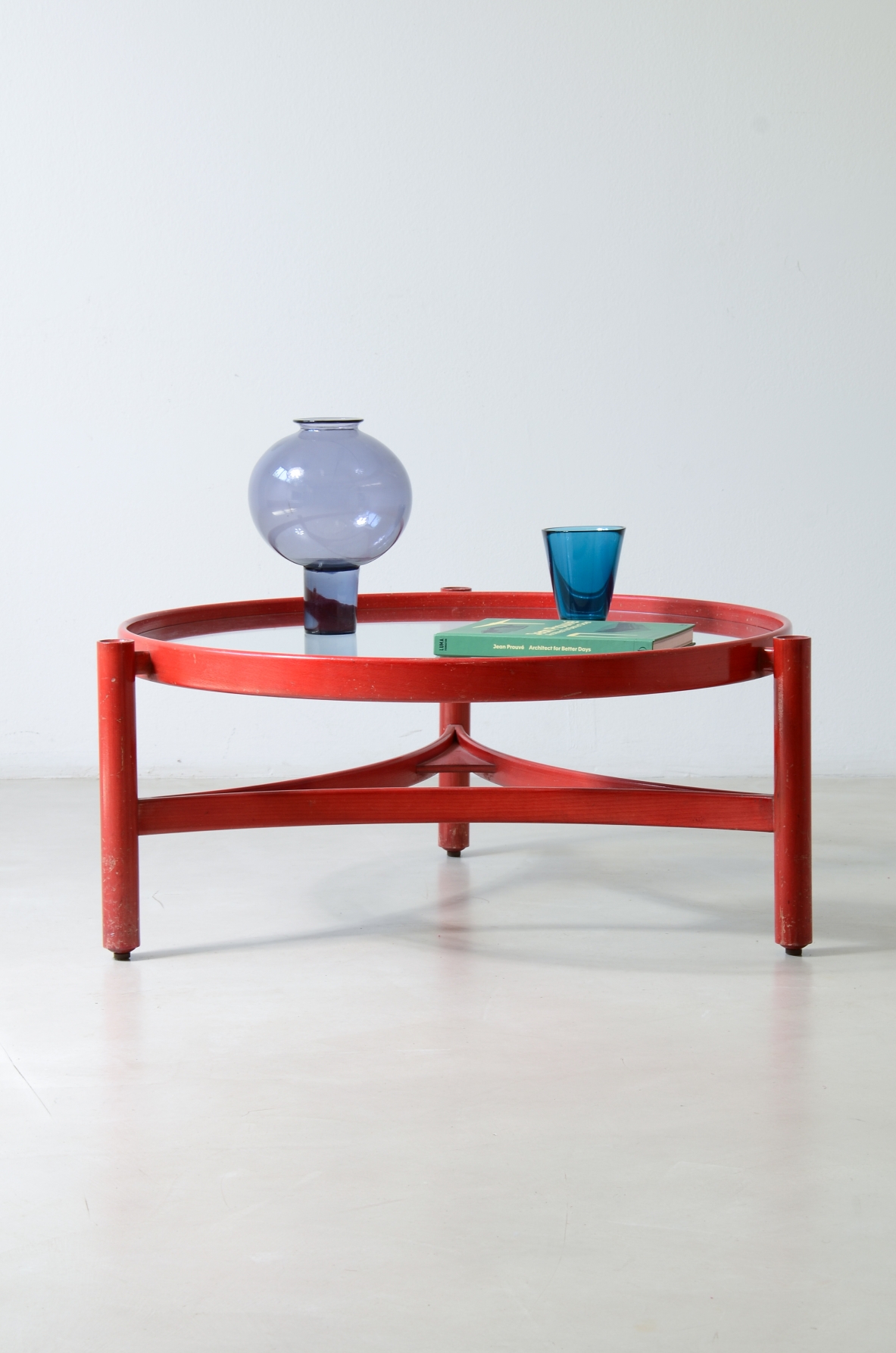 Gianfranco Frattini coffee table in bentwood finished in red aniline stain, Cassina 1965