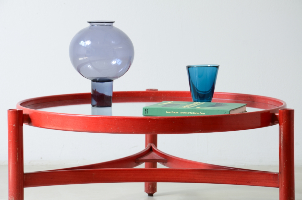 Gianfranco Frattini coffee table in bentwood finished in red aniline stain, Cassina 1965