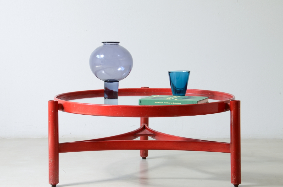 Gianfranco Frattini coffee table in bentwood finished in red aniline stain, Cassina 1965