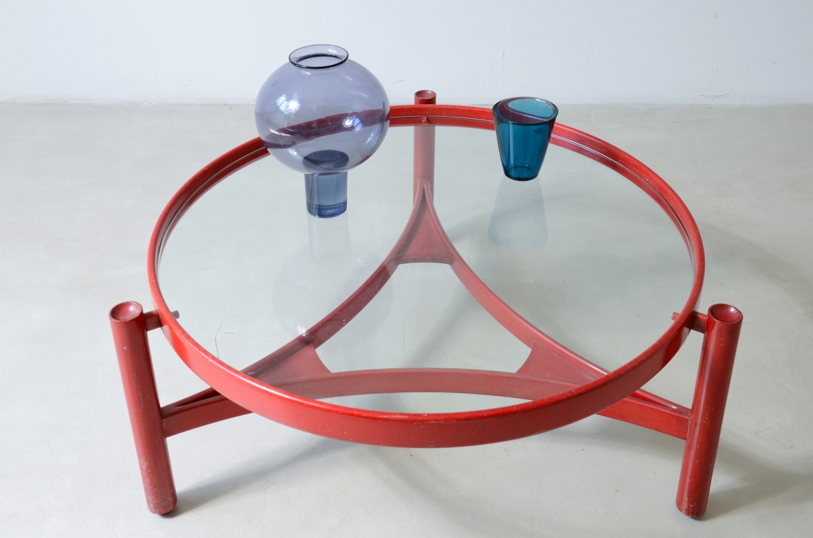 Gianfranco Frattini coffee table in bentwood finished in red aniline stain, Cassina 1965