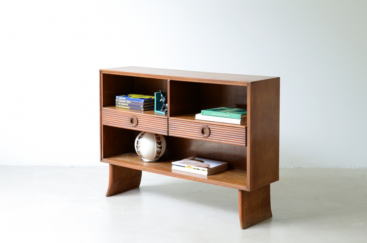 Paolo Buffa Mobile in legno chiaro con due cassetti in legno grissinato
