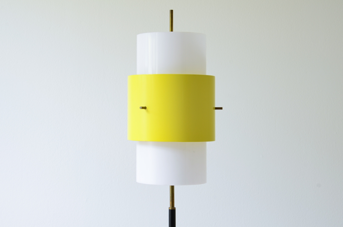 Floor lamp with metal and brass stem and methacrylate shade Stilnovo Milan, ca. 1955.