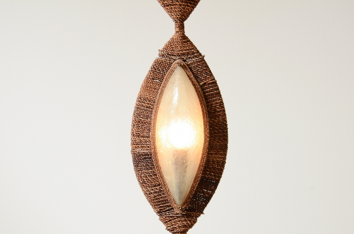 Rare rope-covered bronze floor lamp French manufacture, circa 1960s.