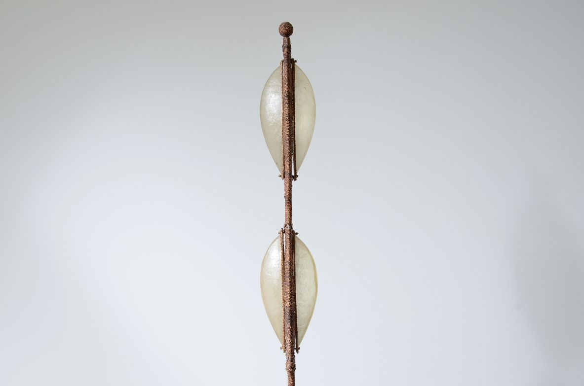 Rare rope-covered bronze floor lamp French manufacture, circa 1960s.