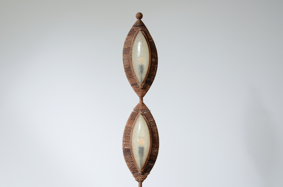 Rare rope-covered bronze floor lamp French manufacture, circa 1960s.