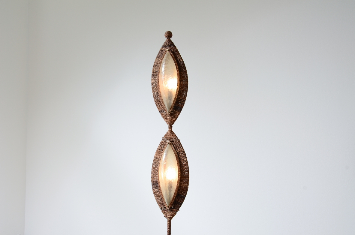Rare rope-covered bronze floor lamp French manufacture, circa 1960s.