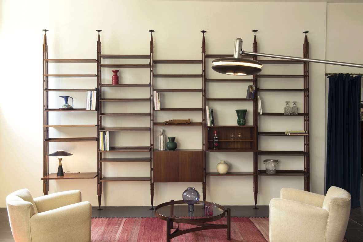 Franco Albini libreria infinito a 6 campate, 32 ripiani, Poggi 1958