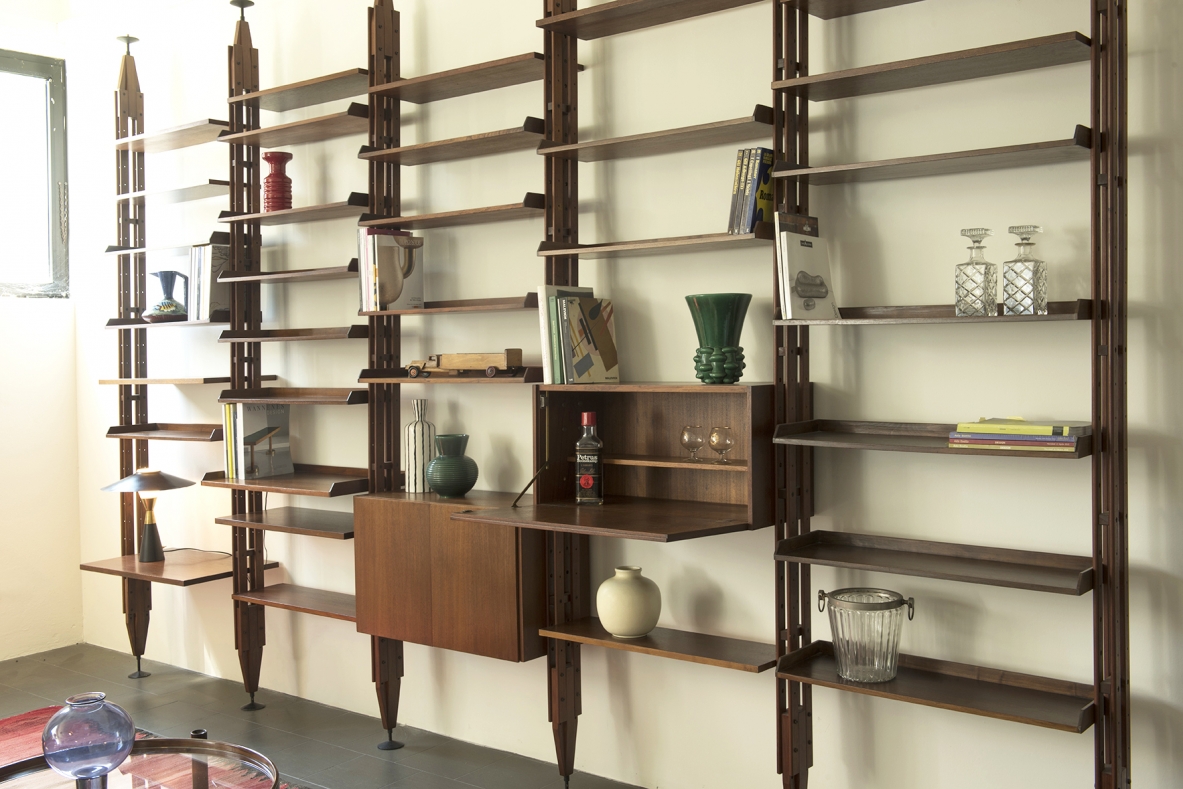 Franco Albini libreria infinito a 6 campate, 32 ripiani, Poggi 1958