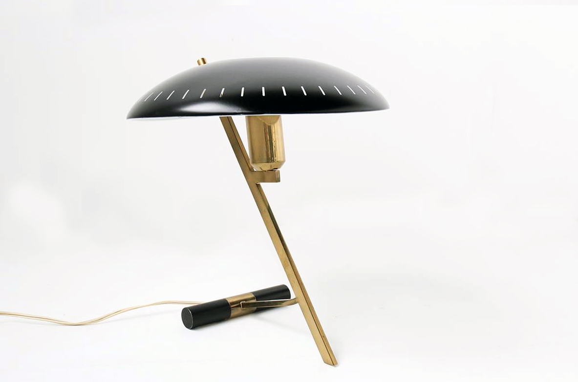 Luis C.Kallf per Philips, Z table lamp in brass and metal, 1954.