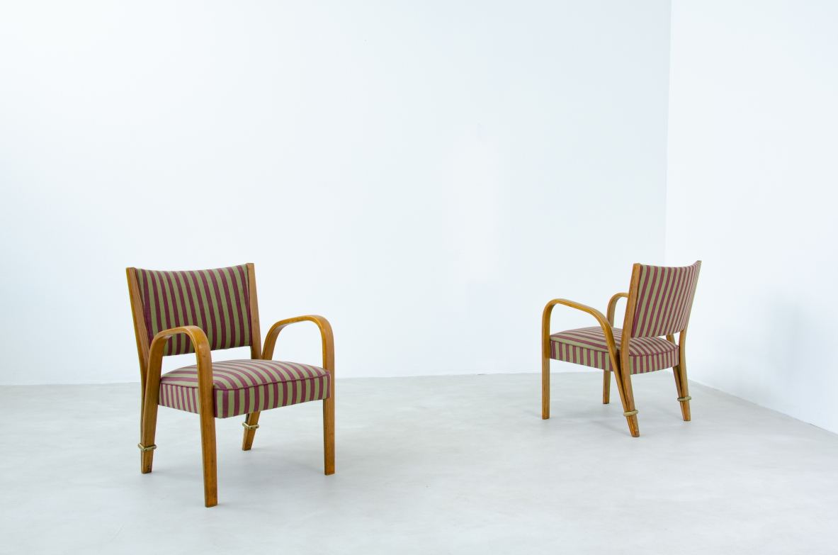 Hugues Steiner, pair of armchairs in oak wood. Prod.Steiner, France 1940's.