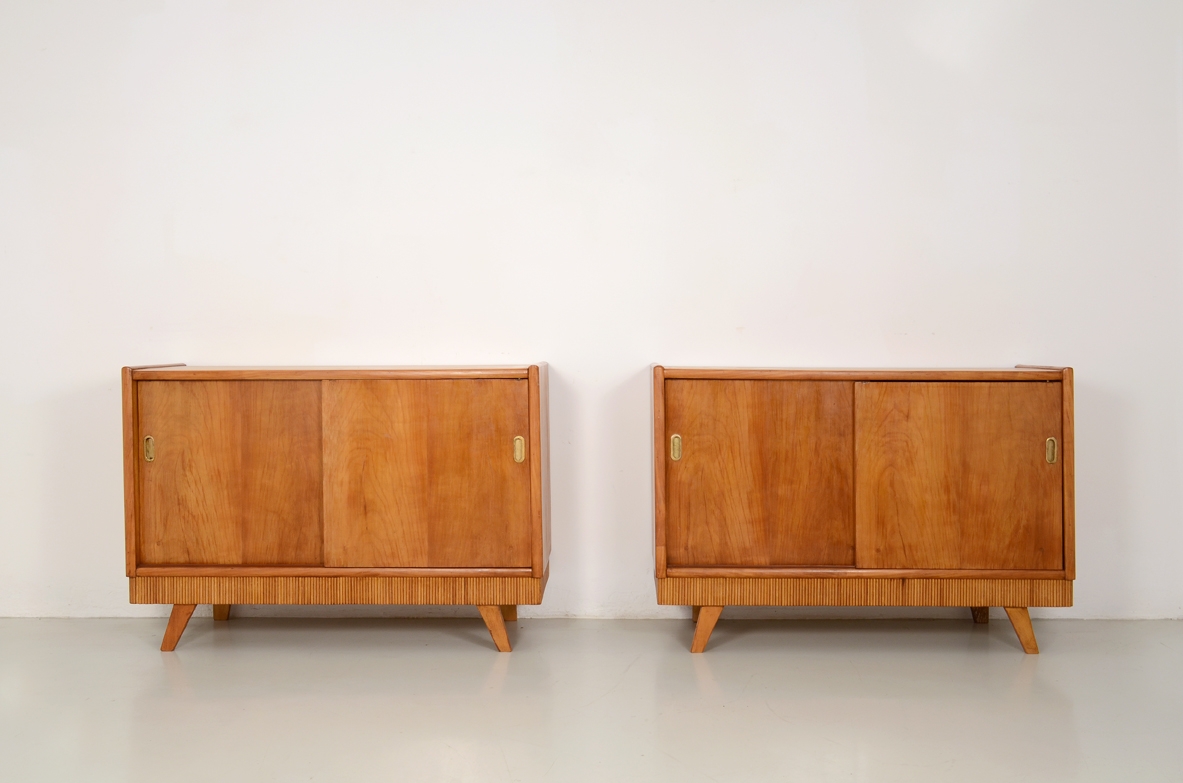 Pair of Italian 1950's unique sideboards in cherry wood.
