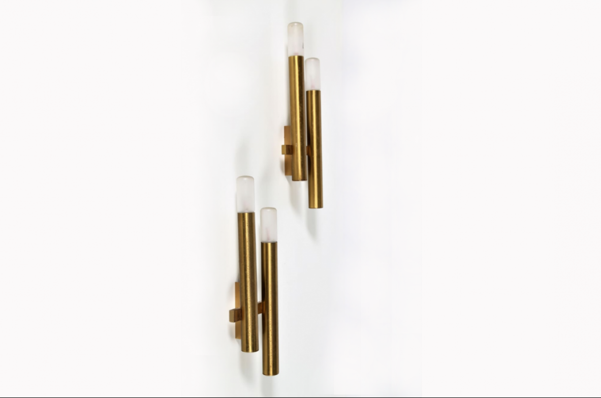 Stilnovo, a pair of elegant appliqués made of glass and brass, 1950s.