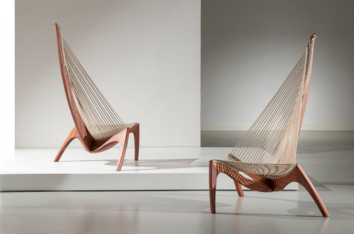 Jorgen holvelskov, rare pair of sculptural lounge chairs in teak wood and rope. Perfect conditions. Prod. Christiansen & Larsen, 1968.
