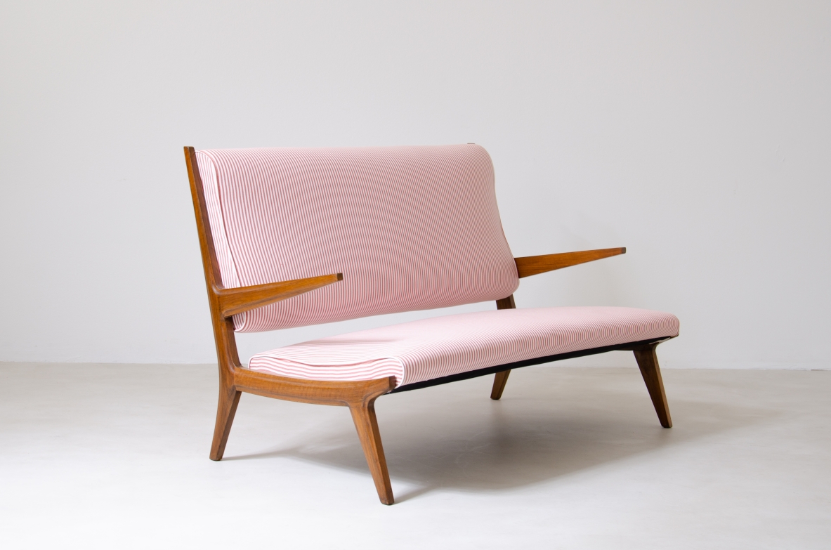 Ignazio Gardella (1905-1999)  Sofa in wood and upholstered fabric designed as a unique example for the furnishings of Villa Coggi in Milan in 1942.