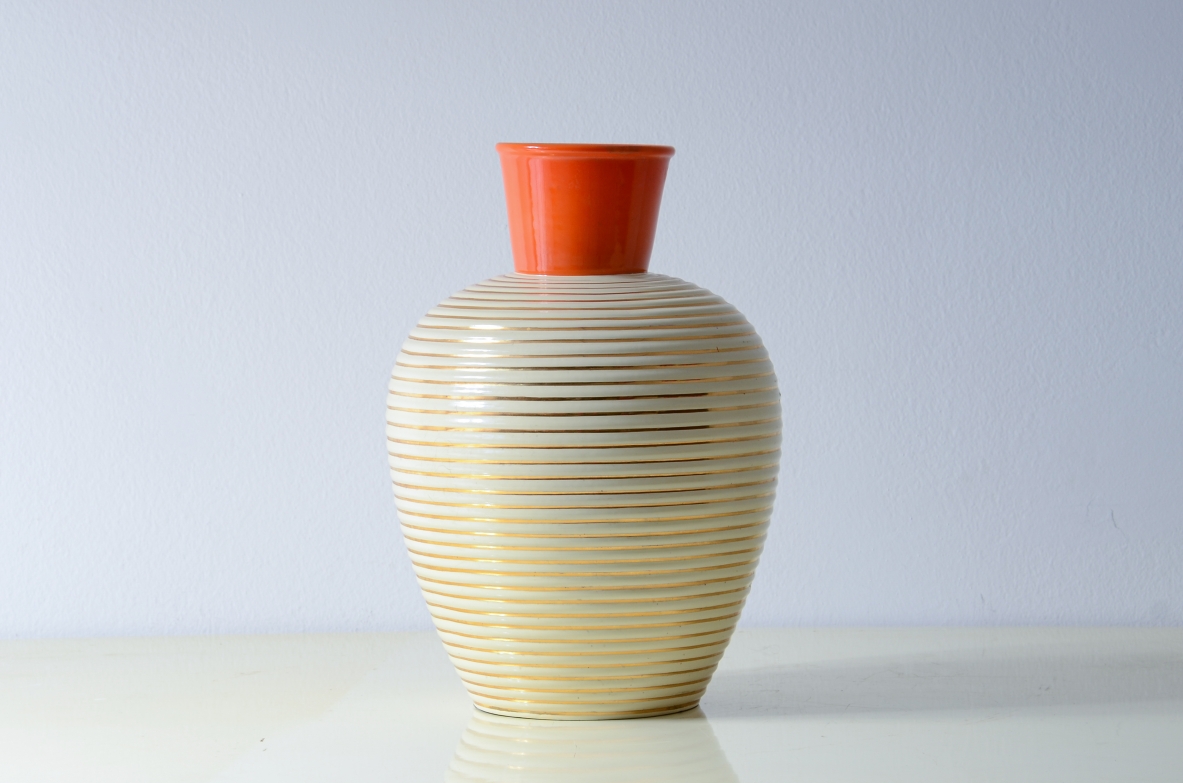 Rometti pottery  Large vase with gilt spinning. Umbertide manufacture 1950's.