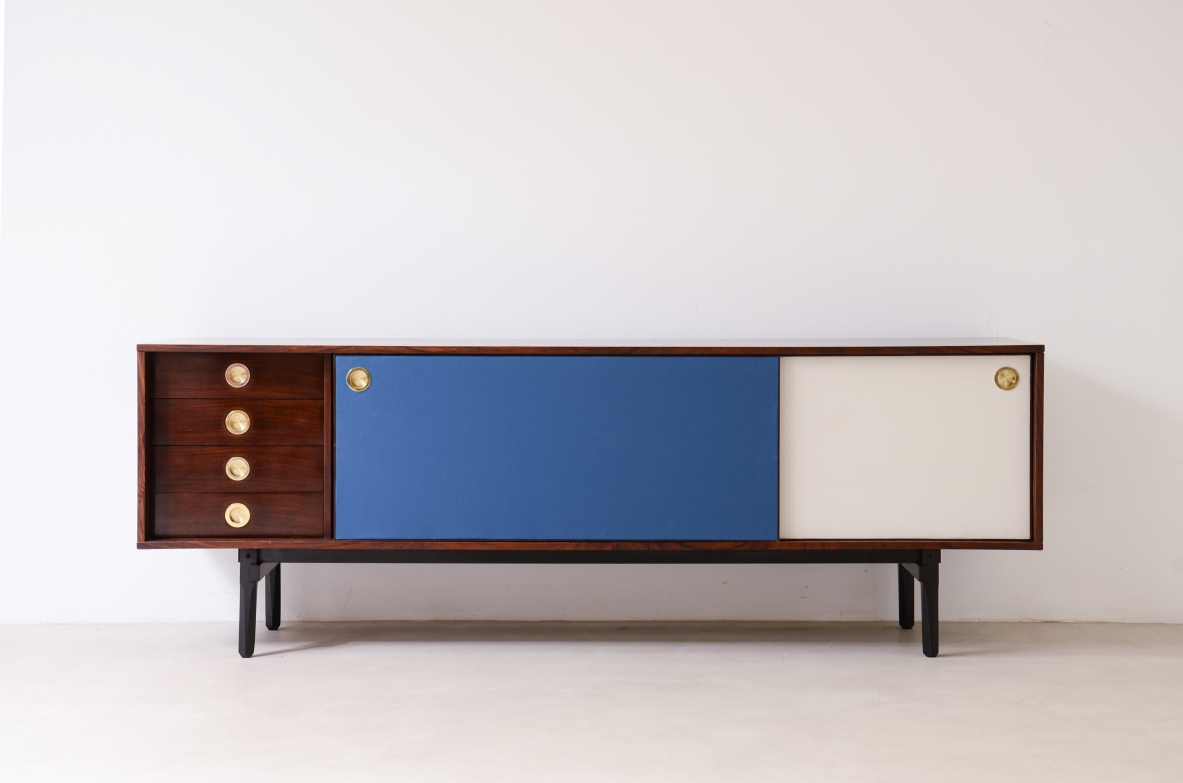 Cabinet with two sliding doors and side drawers, Stildomus custom made, around 1960.