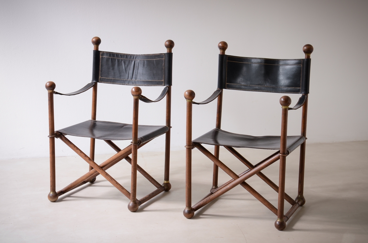 coppia di sedie pieghevoli in legno tornito Pierre Lottier per Valenti. Spagna anni 40